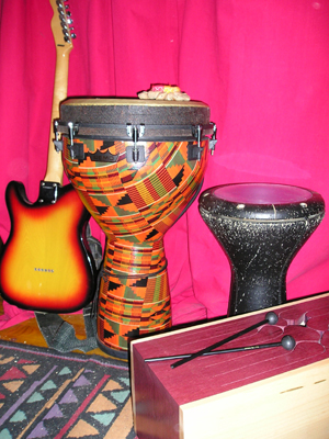 The Instruments: Tele, Djembe, Jeremy B's Doumbek (Thanks Jeremy!) and 'Box Drum'